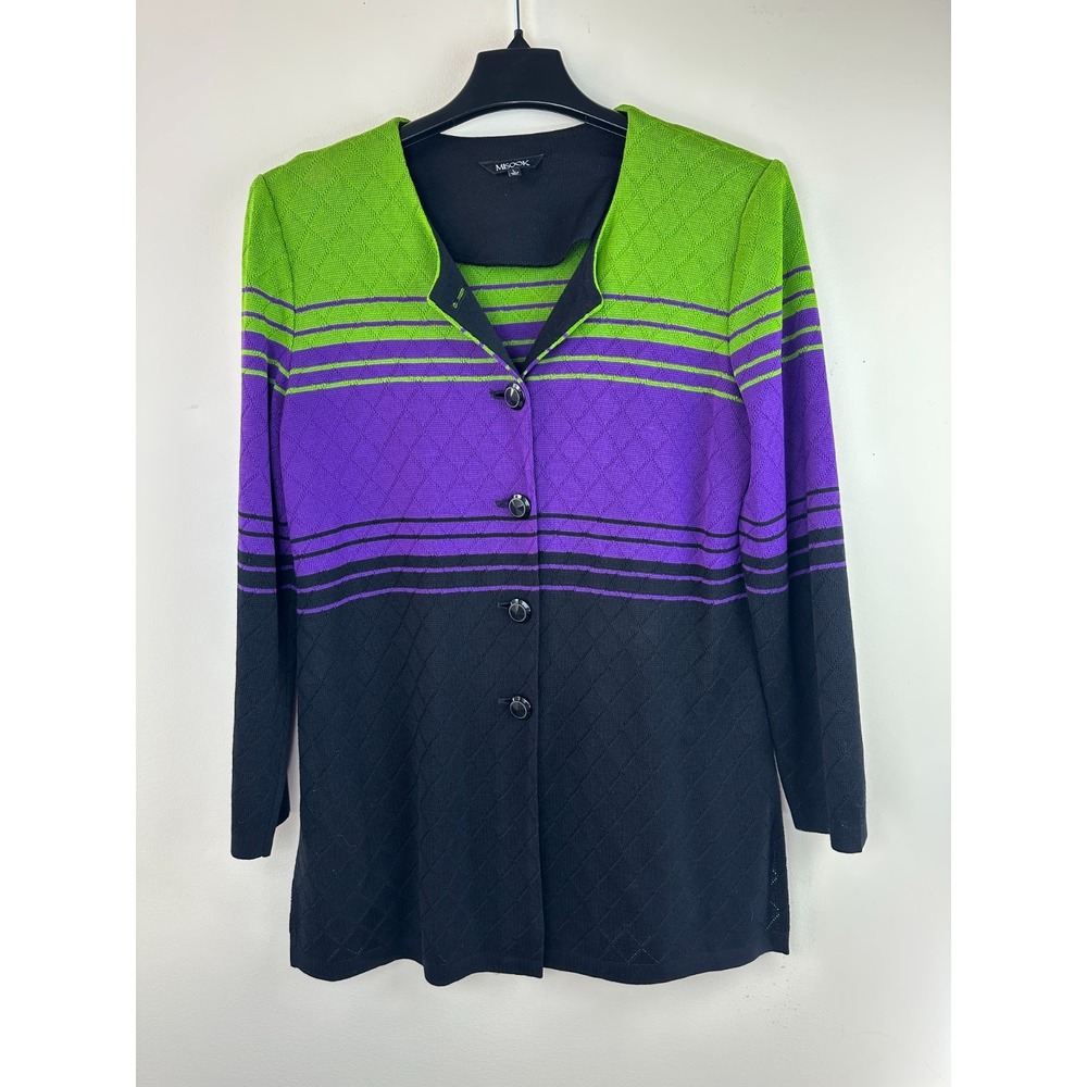 Misook Striped Diamond Knit Cardigan Jacket Large Button Up Exclusively Misook - Picture 2 of 15
